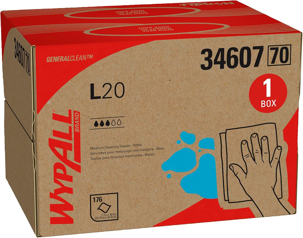 WypAll GeneralClean L20 Cloths Medium Cleaning Wipes (34607), Brag Box, Bulk Paper Wipers, White (1 Pack of 176 Sheets, 176 Sheet Total)