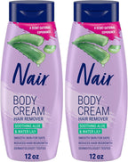 Nair Body Cream Hair Remover, Soothing Aloe and Water Lily, Dermatologist Tested Body Hair Removal Cream, with Evolved Ingredients, 12 Oz (Pack of 2)