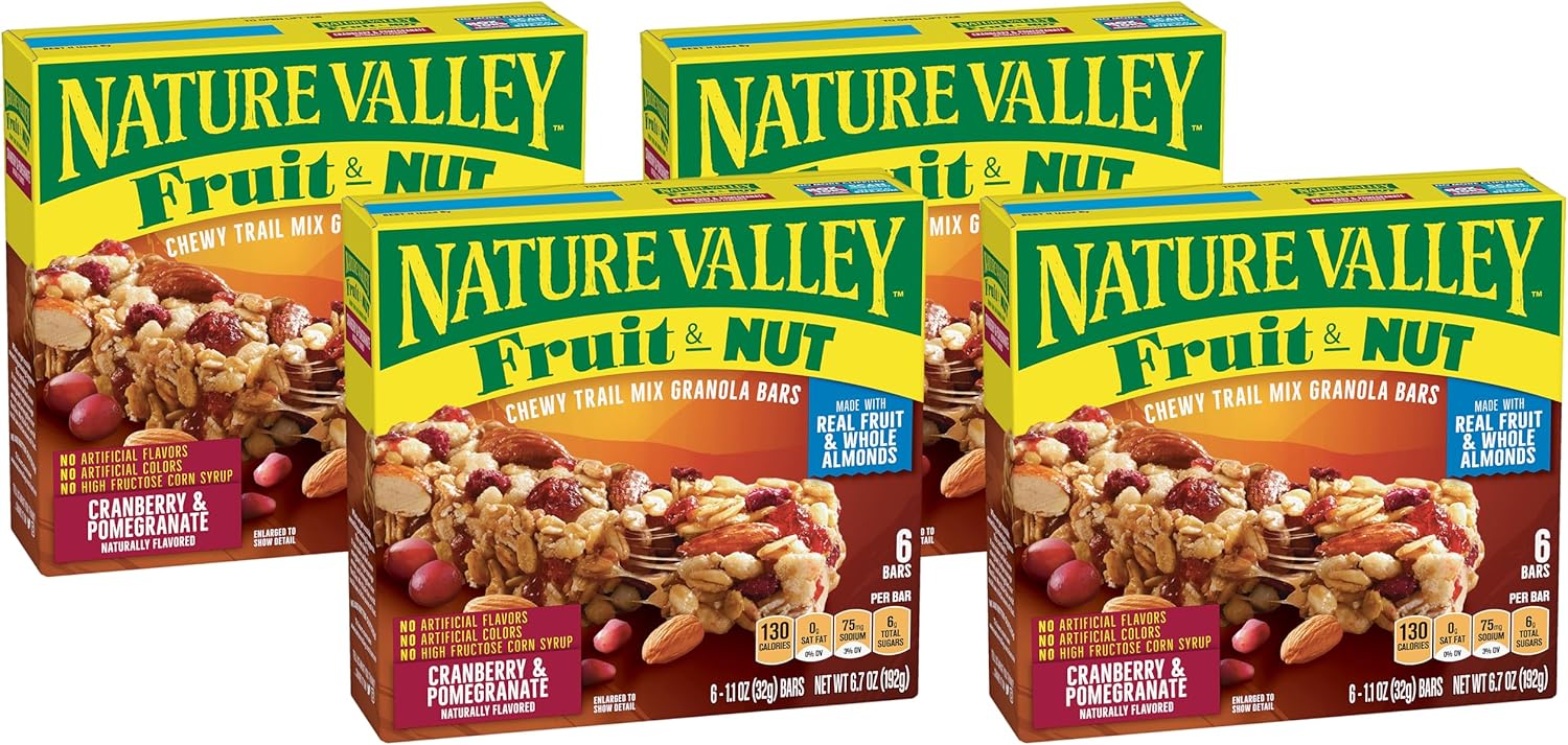 Nature Valley Chewy Fruit & Nut Granola Bars, Cranberry Pomegranate, 6 Bars, 6.7 OZ (Pack of 4)