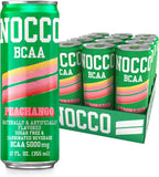 NOCCO BCAA Drink Peachango - 12 Fl Oz (Pack of 12) - 0mg of Caffeine, 5000mg of BCAAs – Sugar & Caffeine Free Low Calorie Carbonated Drink with Vitamin B6, B12, Biotin - Grab & Go Performance Drink