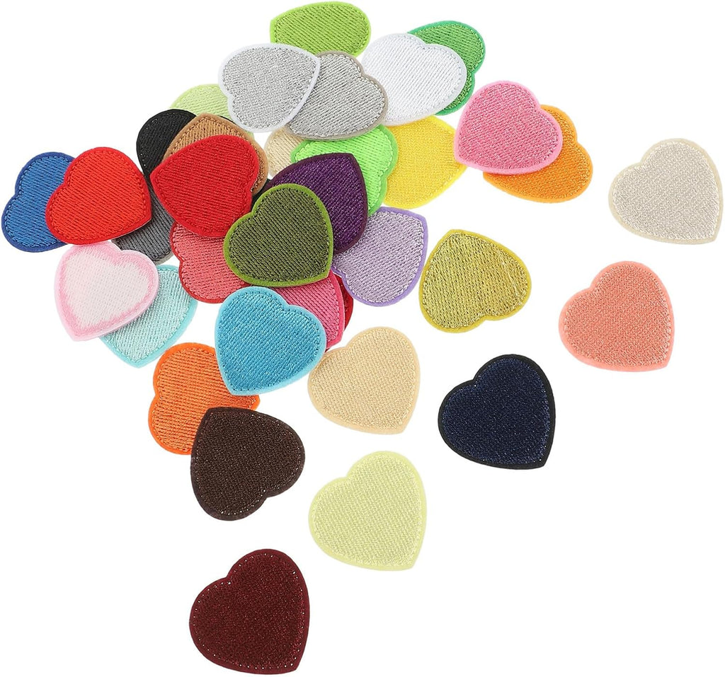 36pcs Heart Embroidered Iron-on Patches Small Fabric Applique for Clothing Repair DIY Craft Decoration
