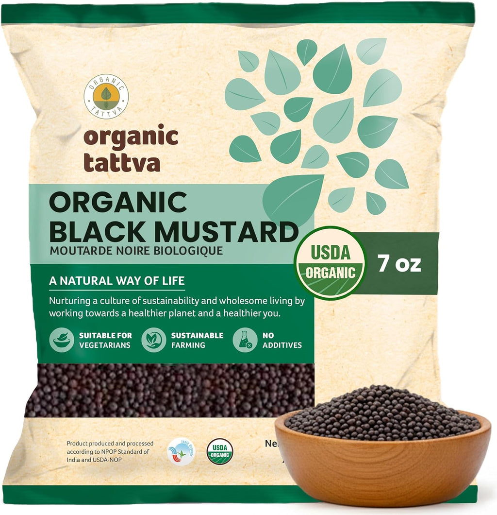 Organic Tattva Black Mustard Seed (7 oz/200 gm) - Organic Mustard Seeds for Cooking & Seasoning - Whole Spices with Natural Oils, Aroma & Flavor - Additives & Chemical Free - USDA Certified