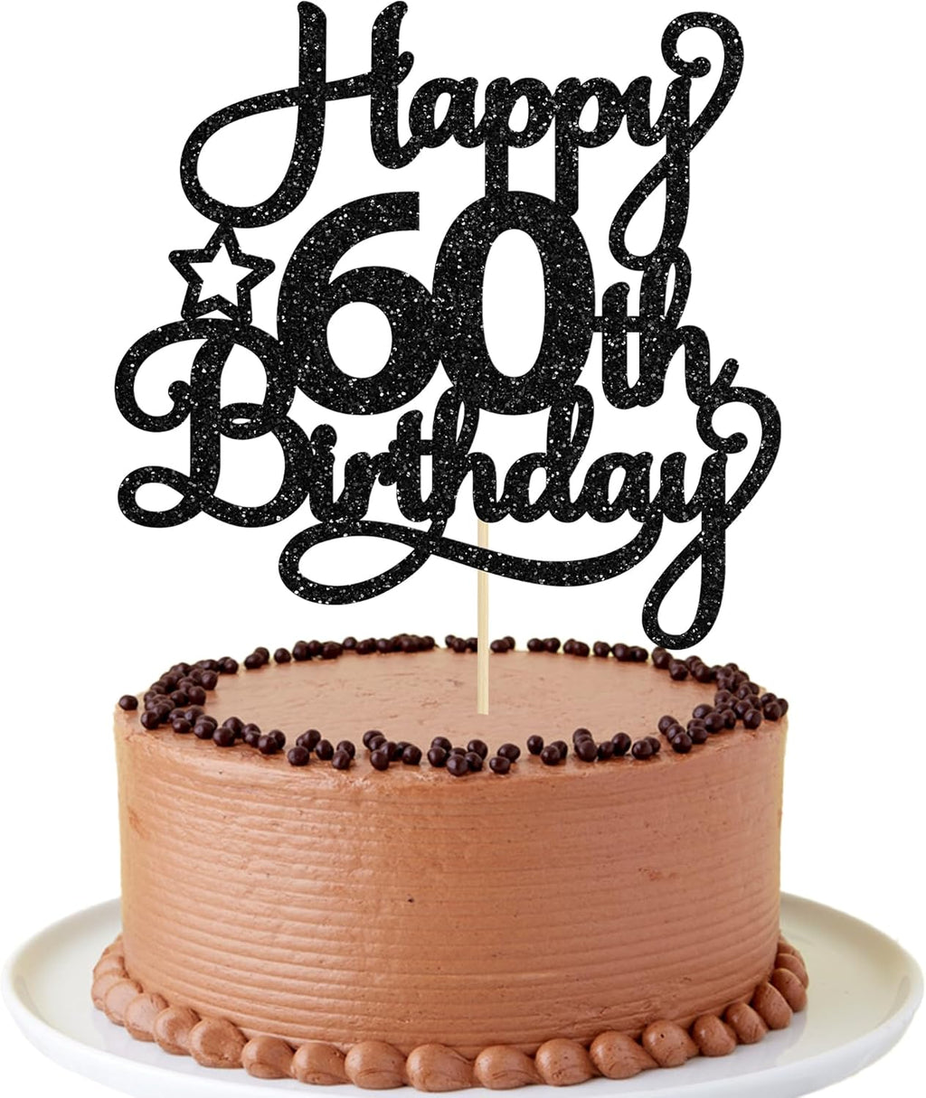 1 Pack Happy 60th Birthday Cake Topper Black Glitter 60 & Fabulous Cheers to 60 Years Old 60th Birthday Cake Pick for Celebrating 60th Birthday Anniversary Party Cake Decorations Supplies