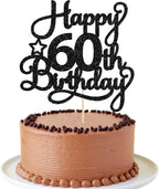 1 Pack Happy 60th Birthday Cake Topper Black Glitter 60 & Fabulous Cheers to 60 Years Old 60th Birthday Cake Pick for Celebrating 60th Birthday Anniversary Party Cake Decorations Supplies