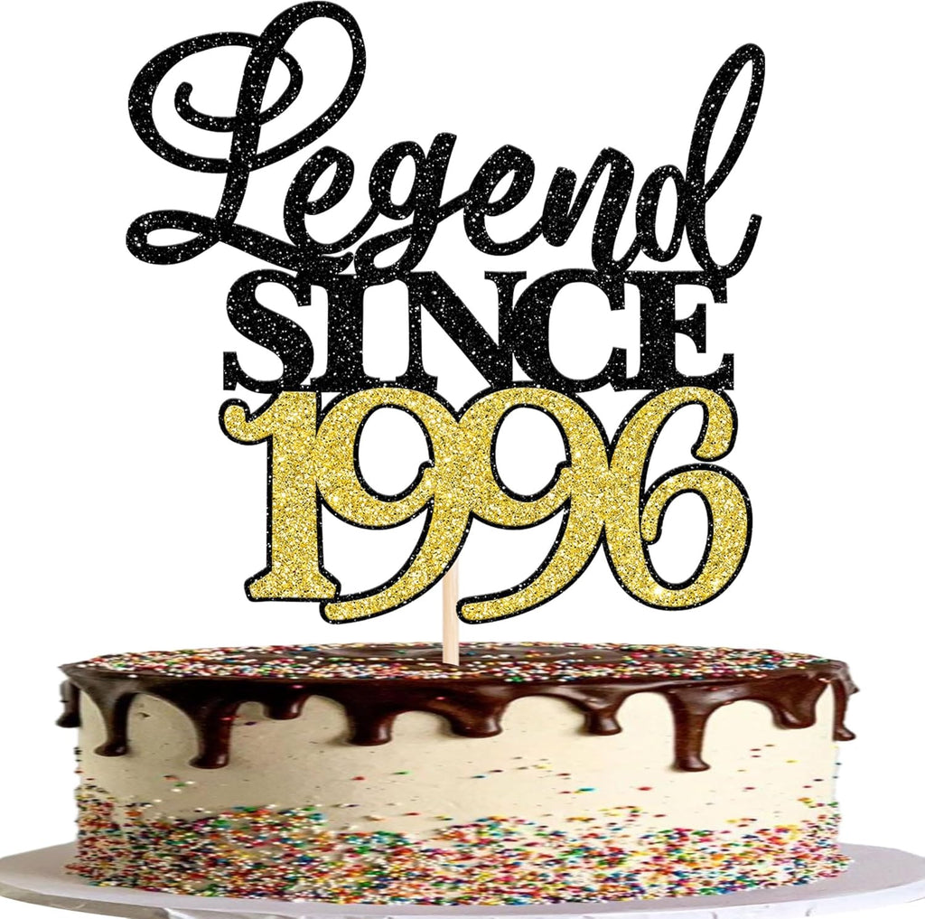 Rsstarxi 1 Pack Legend Since 1996 Cake Topper Black Gold Glitter Thirty Cheers to 30th Birthday Cake Decoration for Happy 30th Men and Women Birthday Wedding Anniversary Party Cake Decorations