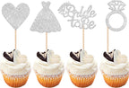 24 PCS Bride to Be Cupcake Toppers with Heart Ring Dress Bridal Shower Cupcake Picks Wedding Engagement Bachelorette Party Cake Decorations Supplies Silver