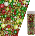 Edible Christmas Mixed Colour Sugar Pearls Sprinkles Candy Mix Size Pearls Cake Decorations Cupcake Toppers Decorating Perfect for Wedding Party Valentine Christmas Supplies 4.58OZ
