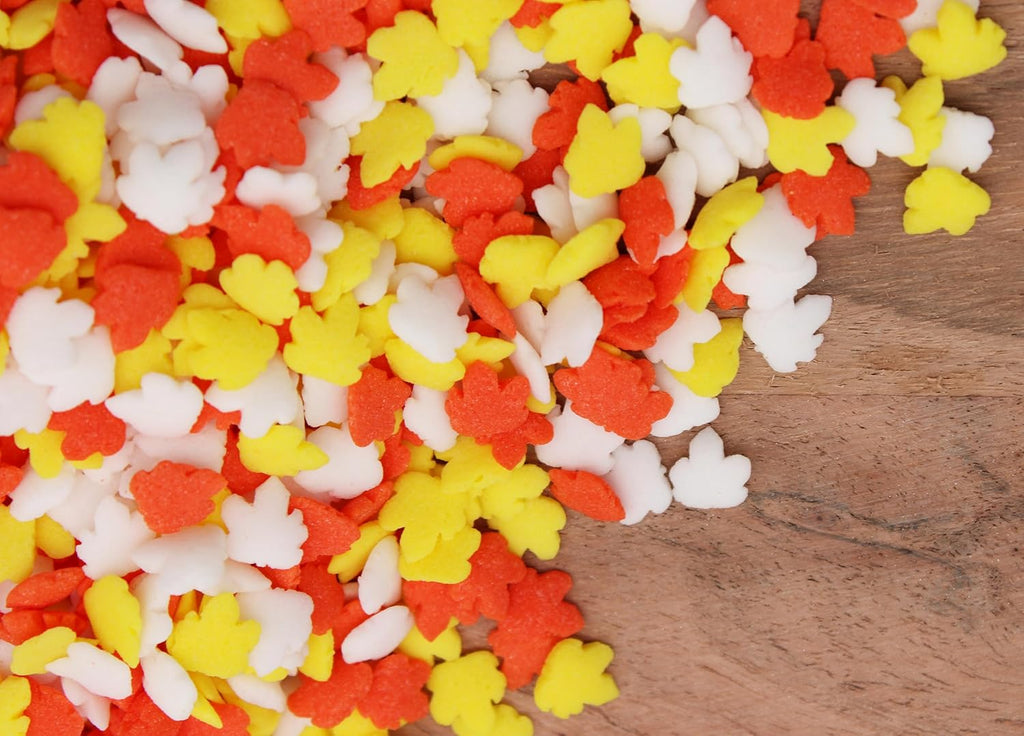Fall Leaves Flower Shaped Candy Sprinkles 8 Ounce-Autumn Confetti Edible Ice Cream or Cupcake Topping For Festive Fall Parties Or Thanksgiving Day Events