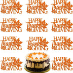 10 Pcs Happy Thanksgiving Cake Toppers Glitter Fall Maple Cupcake Topper Autumn Maple Leaf Cake Topper Orange Cupcake Toppers Design Cake Decoration for Harvest Festival Thanksgiving Party