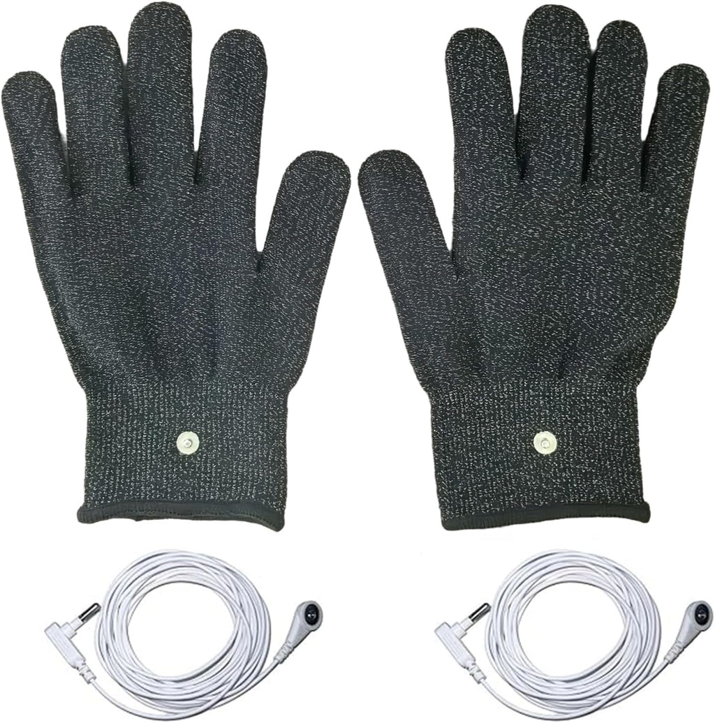 1 Pair Conductive Silver Fiber Gloves,Black Grounding Gloves,Release Static Electricity,Massage Glove,Touch Screen,(Includes 2 Grounding Wire)