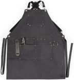 PICNIC TIME Collins Mixologist Apron Made in Black Waxed Canvas Vegan Leather with Corkscrew and Bottle Opener, Features Numerous Pockets and Folds to Easy-to-Carry Tote (Gray with Black Accents)