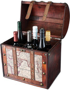 Twine Old World 6 Wooden Wine Bottle Gift Box - Wine Decorative Storage Box with Lid and Handle, Wine Accessory Sets, Wood, Faux Leather in Antique Map Design Liquor Gift Box