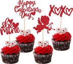 Rsstarxi 24 Pack Happy Galentine's Day Cupcake Toppers Glitter Be Mine Cupid XOXO Valentines Day Cupcake Picks Decoration for Valentine's Day Wedding Bridal Shower Party Cake Decorations Red