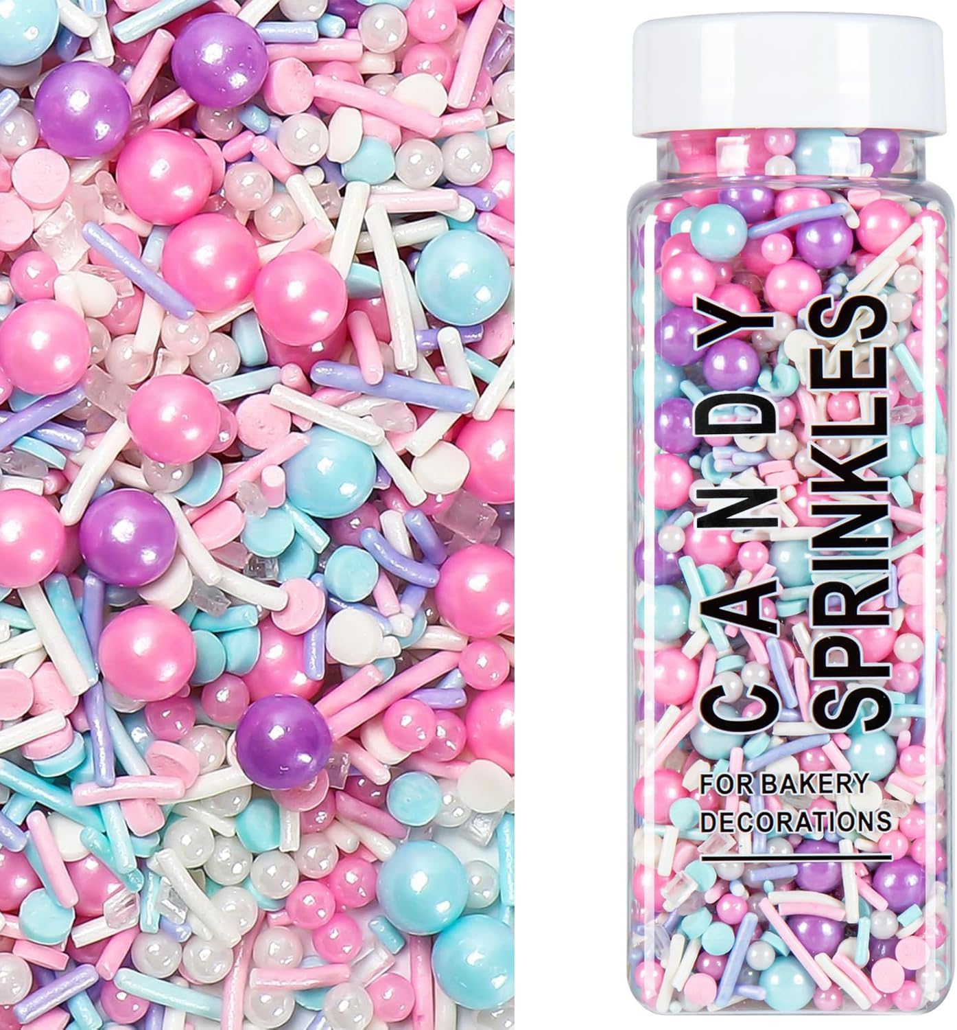 Pastel Sprinkles for Cake Decorating, Pink Purple Blue White Sprinkles for Cupcake Mixed Jimmies 150g/5.3oz, Confetti for Baking, Cookies, Cupcake, Ice Cream Toppings, Celebrations Wedding Shower Party Christmas Supplies