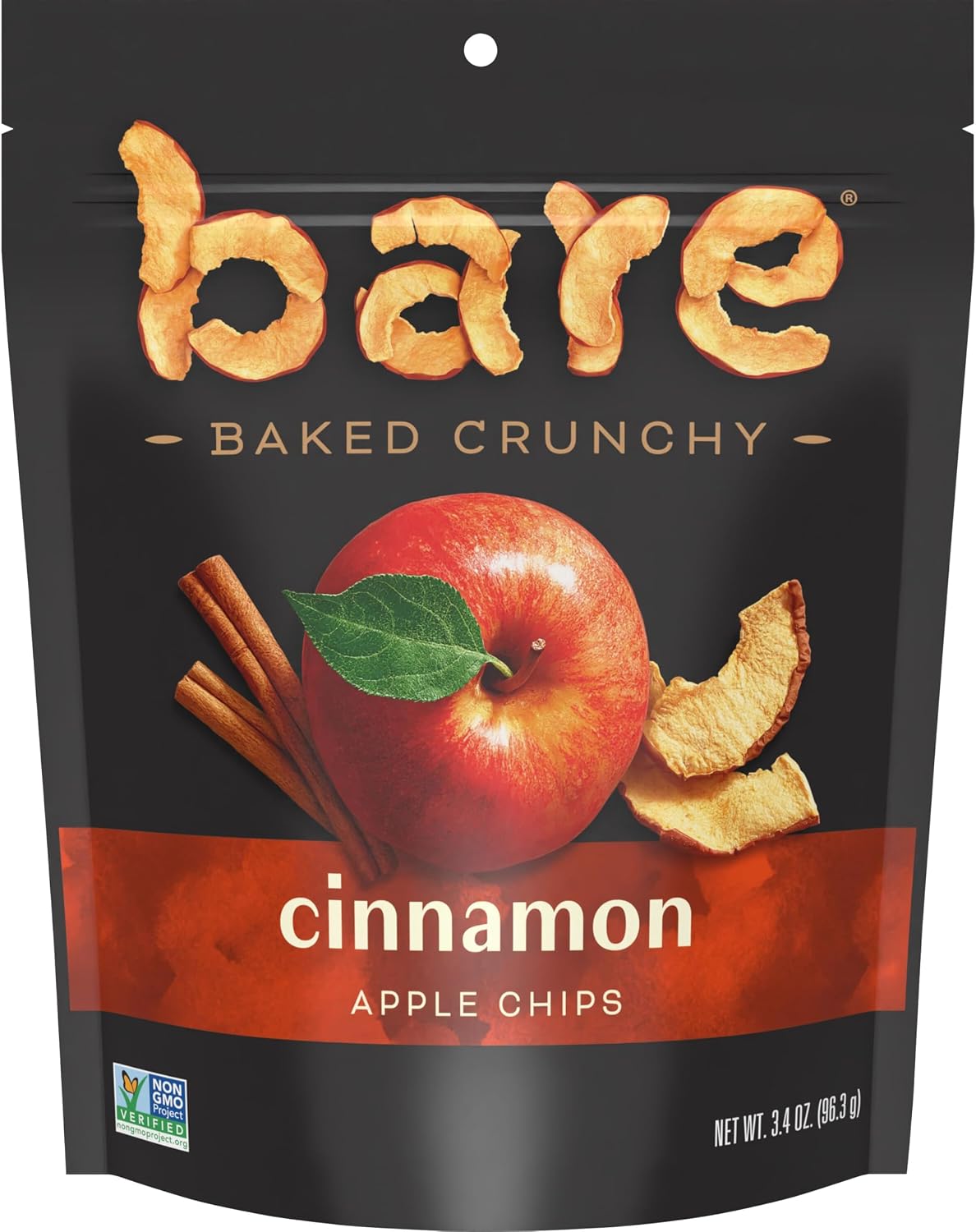 Bare Baked Crunchy Apple Chips, Cinnamon Apple, Gluten Free, 3.4 oz Bag
