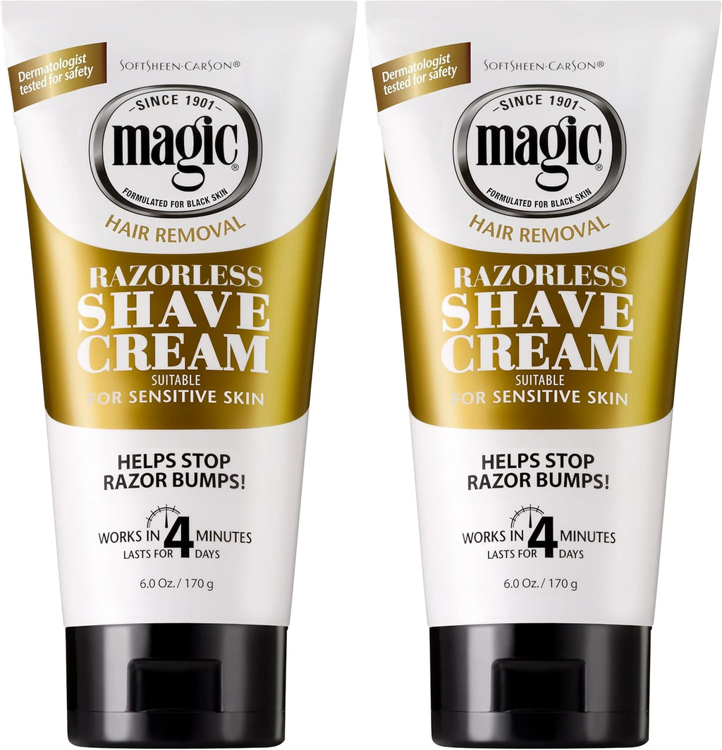 SoftSheen-Carson Magic Razorless Shaving Cream, Depilatory Hair Removal Cream, Works in 4 Minutes for Coarse, Curly Hair, 2 Count