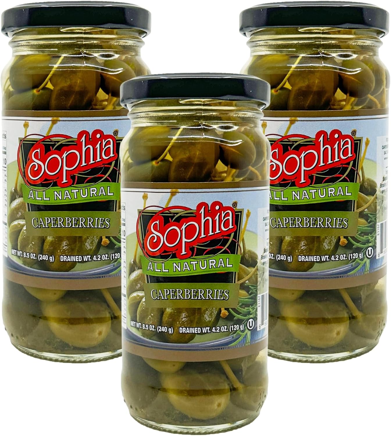 Sophia Caperberries in Brine, 8 oz Jars – Mediterranean Capers, Gourmet Antipasto, Perfect for Cocktails, Charcuterie & Mediterranean Cooking (3-pack)