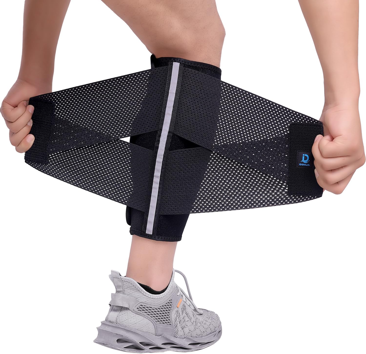 Calf Brace Compression Sleeve for Torn Calf Muscle fit Men & Women, Innovative 2 Layer Elastic Bandage for Legs adds Extra Pressure for Strain, Swelling, Cramps, Varicose Vein -S/M