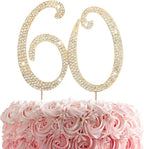 60th Rhinestones Cake Topper, Gold 60th Birthday Cake Decoration, Adult Ceremony or Anniversary Party Decor Ideal Perfect Keepsake