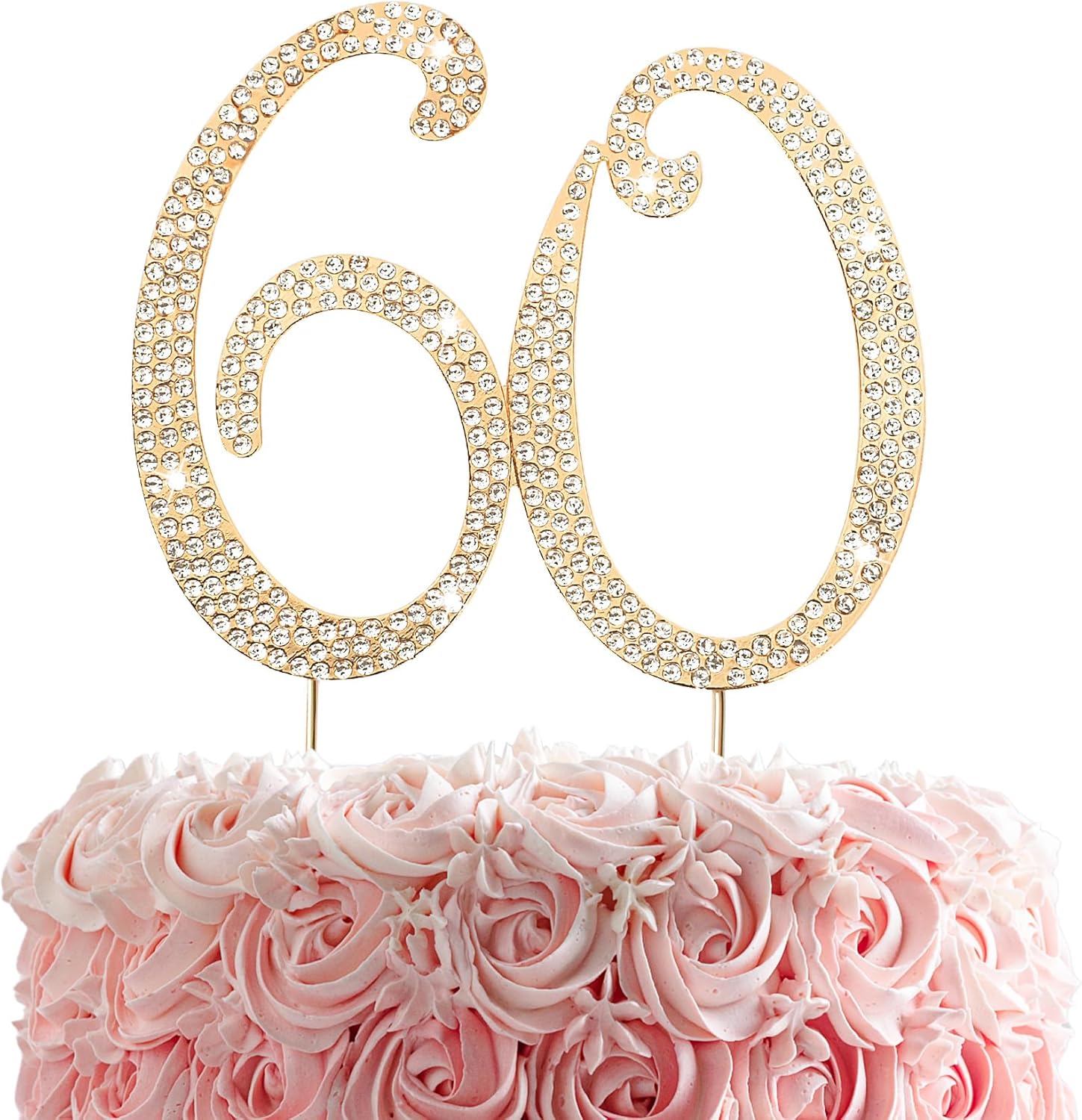 60th Rhinestones Cake Topper, Gold 60th Birthday Cake Decoration, Adult Ceremony or Anniversary Party Decor Ideal Perfect Keepsake