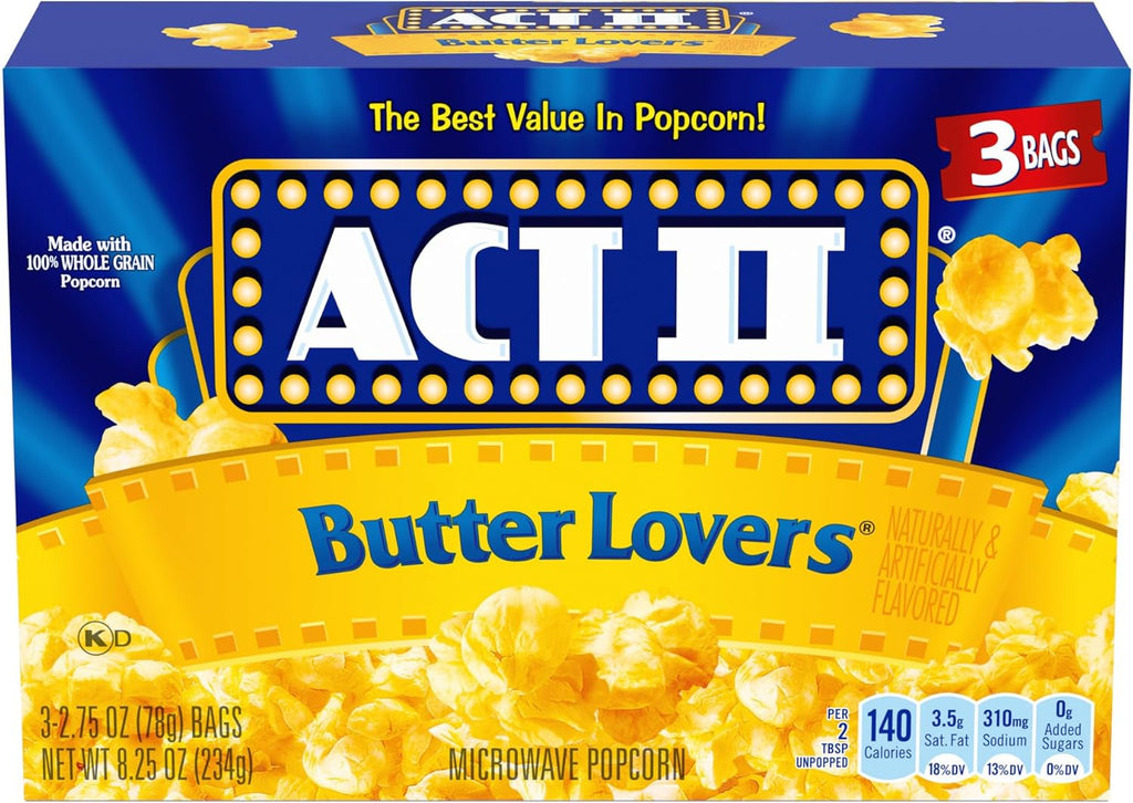 Act II Butter Lovers Microwave Popcorn, 2.75 oz., 3-Count Bags