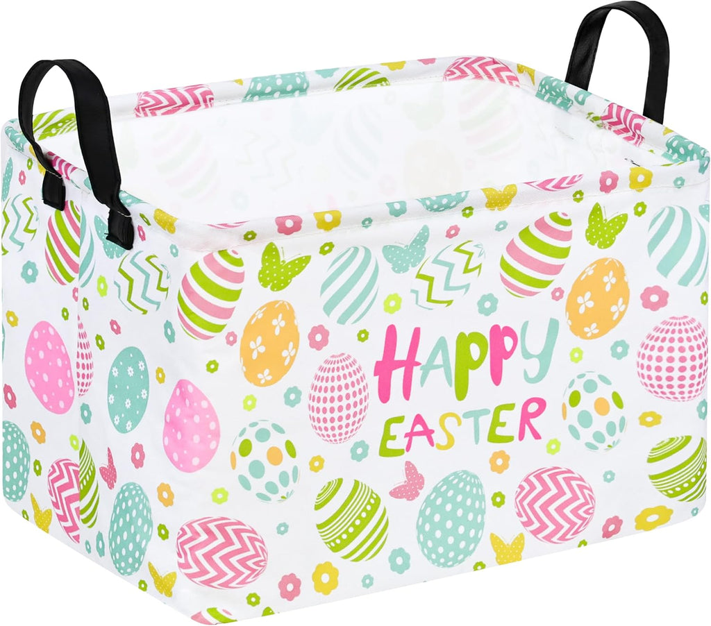 Happy Easter Eggs Storage Basket Gift for Home Shelf Storage Basket Organizer Box Clothes Laundry Hamper Nursery Baskets Laundry Basket with Handles