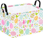 Happy Easter Eggs Storage Basket Gift for Home Shelf Storage Basket Organizer Box Clothes Laundry Hamper Nursery Baskets Laundry Basket with Handles