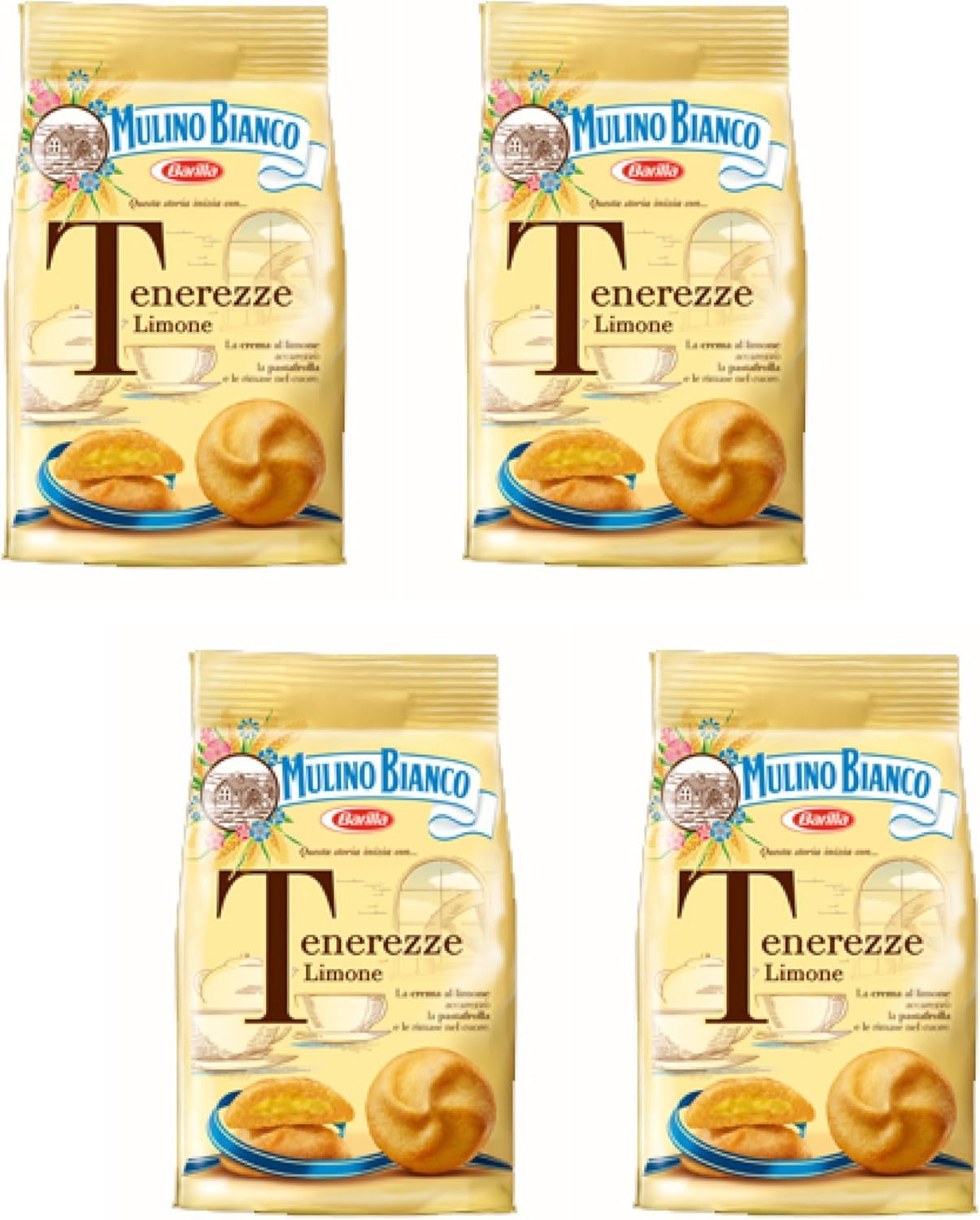 Mulino Bianco: "Tenerezze" Shortcake filled with lemon cream - 7.05 Oz (200g) Pack of 4 [ Italian Import ]