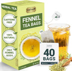 LeafLea 40 Fennel Tea Bags, 100% Natural & Pure Fennel Seed Tea, Gentle Digestion & Fresh Breath, Mild Sweet Finish, Caffeine-Free, Sugar-Free, Vegan, Non-GMO, Individually Wrapped