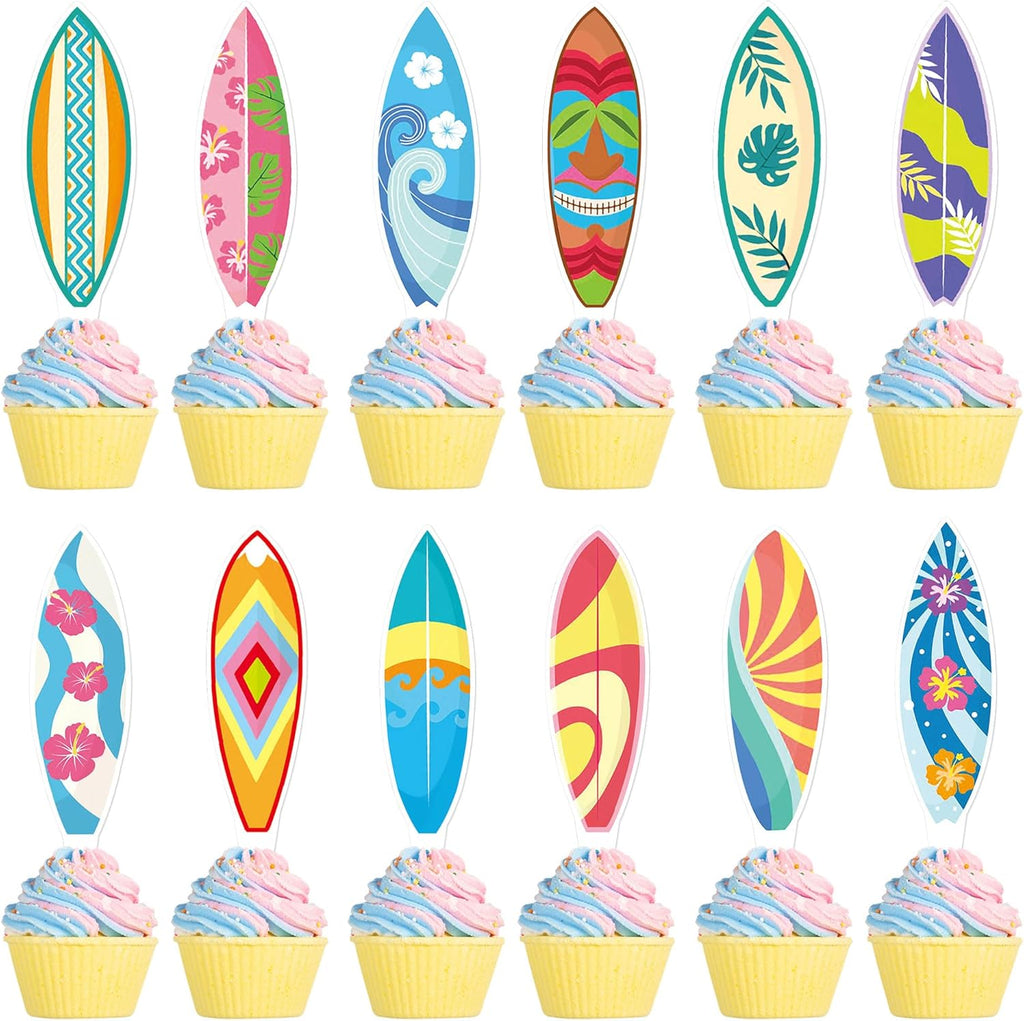 Ercadio 36Pcs Surfboard Cupcake Toppers Surfboard Beach Cake Decorations Picks Surfboard Mini Accents for Swimming Pool Summer Beach Party Luau Birthday Baby Shower Party Supplies