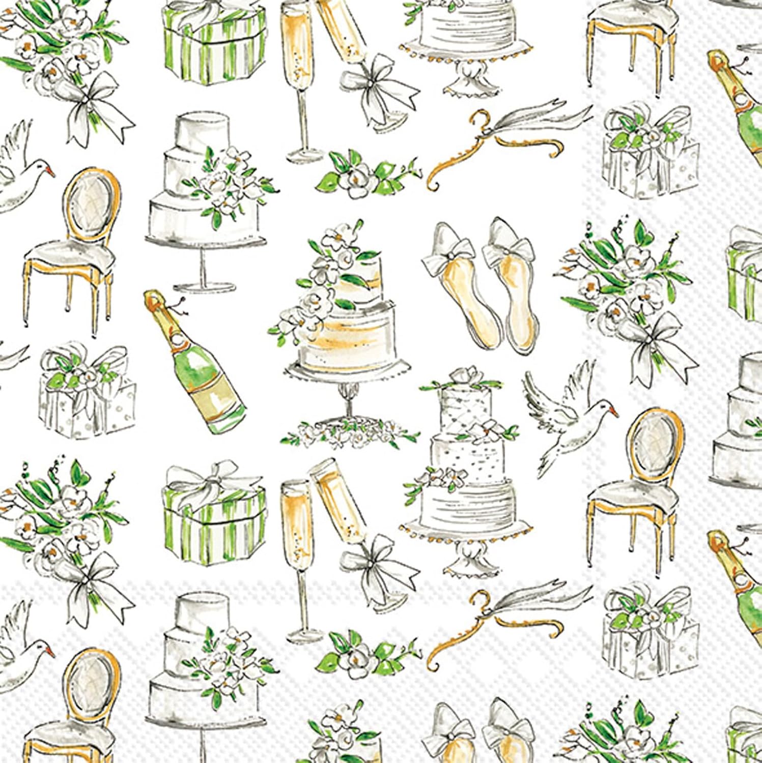 IHR Ideal Home Range Party Napkins Rosanne Beck Disposable 3-Ply Paper Lunch Napkin Pack, 6.5" x 6.5", Wedding Cakes, 20-Count