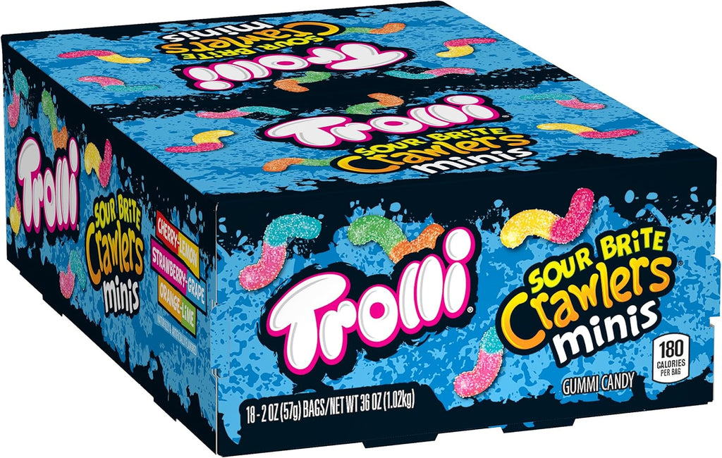 Trolli Sour Brite Crawlers Minis Candy, Sour Gummy Worms, 2 Ounce Treat-Size Pouches (Pack Of 18)