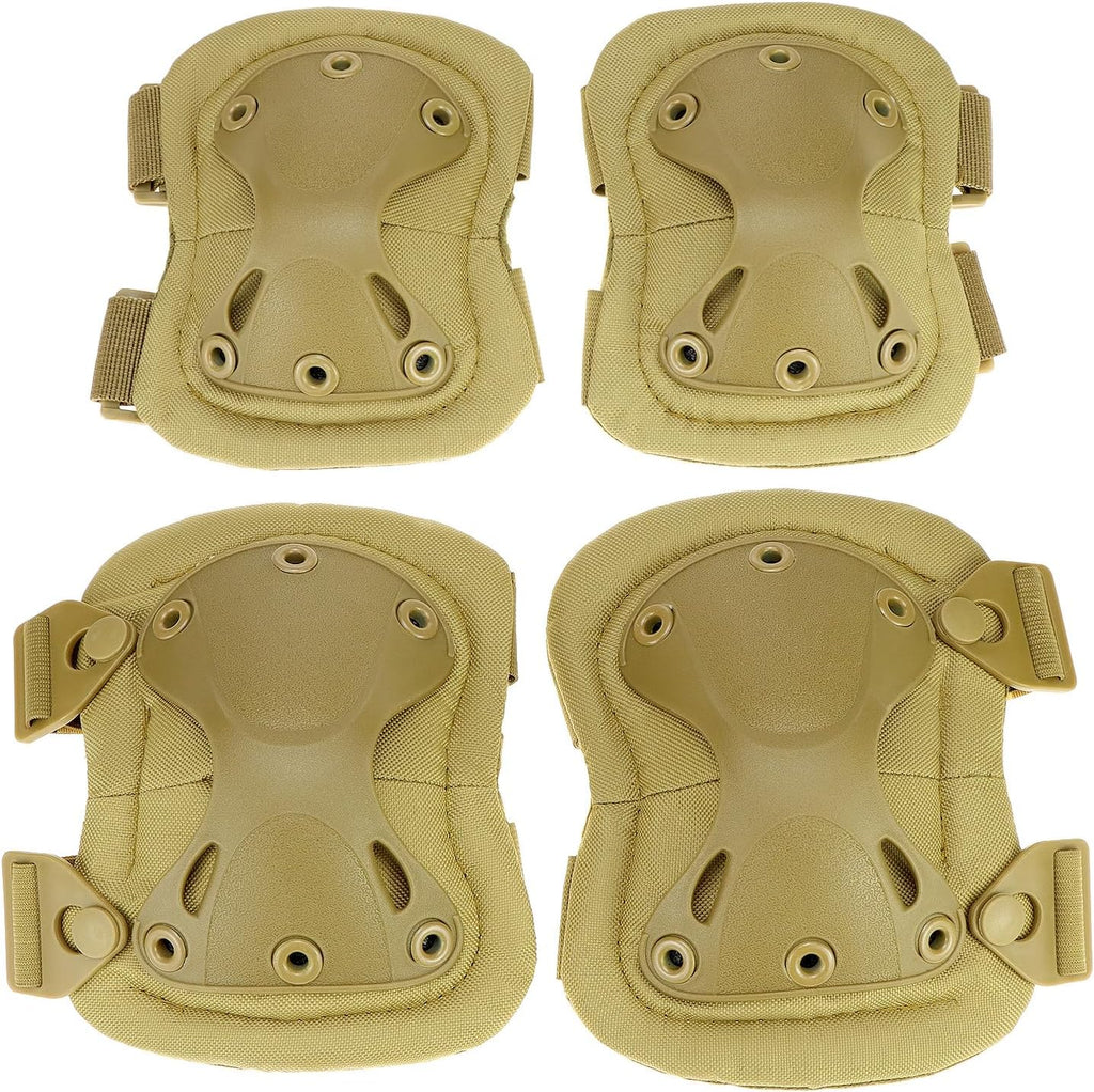 QWORK Tactical Combat Knee and Elbow Protective Pads Sets for Outdoor Paintball Game Cycling Skateboarding