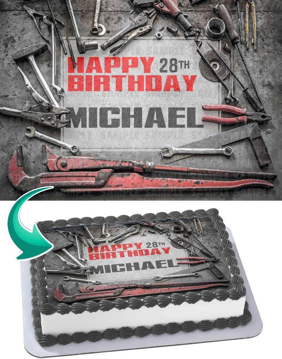 Cakecery Car Mechanic Edible Cake Image Topper Personalized Birthday Cake Banner 1/4 Sheet