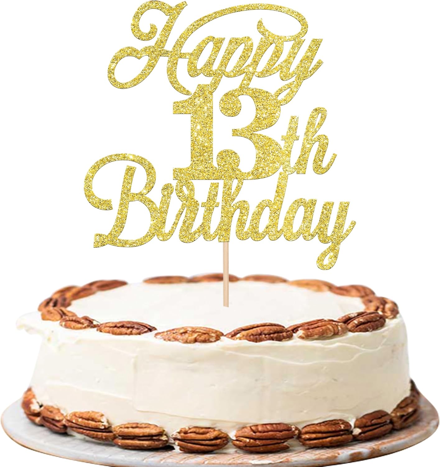 Rsstarxi 1 Pack Happy 13th Birthday Cake Topper Glitter 13 & Fabulous Cheers to 13 Years Old Birthday Cake Pick for Celebrating 13th Birthday Anniversary Party Cake Decorations Supplies Gold
