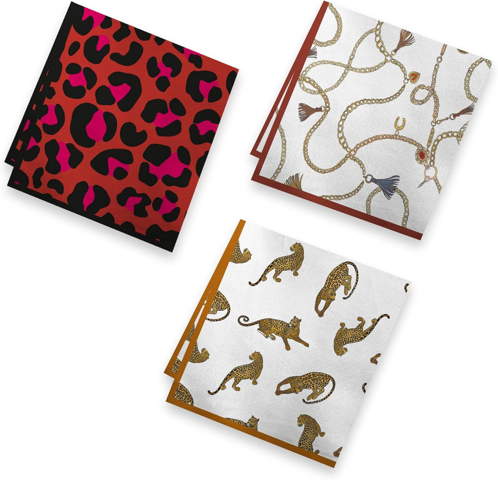 Junvena 3 Pack Printed Designer Handkerchiefs Fancy Gift Box Soft Lightweight 16 inch Pocket Square for Men Women and Kids