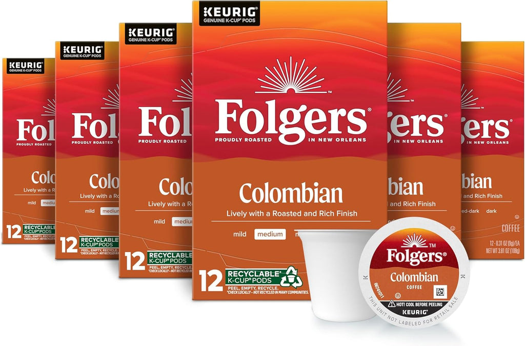 Folgers Colombian Medium Roast Coffee, 72 Keurig K-Cup Pods