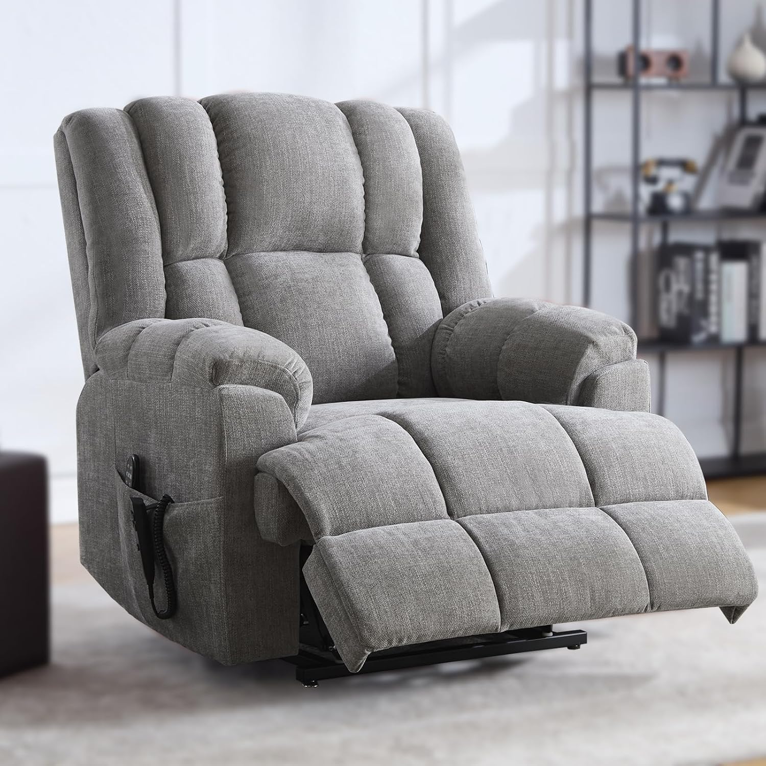 Trustyue Dual Motor Power Lift Recliner Chair with Lay Flat, Full-Body Vibration & Lumbar Heating - Lift Assist Chair for Elderly, Electric Recliner with Massage and Heat, Easy Assembly Light Grey
