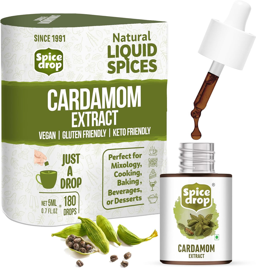 Spice Drop Cardamom Extract - Up to 180 Drops Per Bottle | Tea, Coffee, Cooking, Baking, Dessert | Pure Whole Green Cardamom Pod Extract | No Added Color or Preservative | Vegan (0.17oz, Pack of 1)