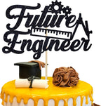 Future Engineer Cake Topper - Congrats Engineer/Look at you Becoming an Engineer Graduation Cake Decor - Class of 2026 College Engineering Graduate Party Supplies, Black Glitter