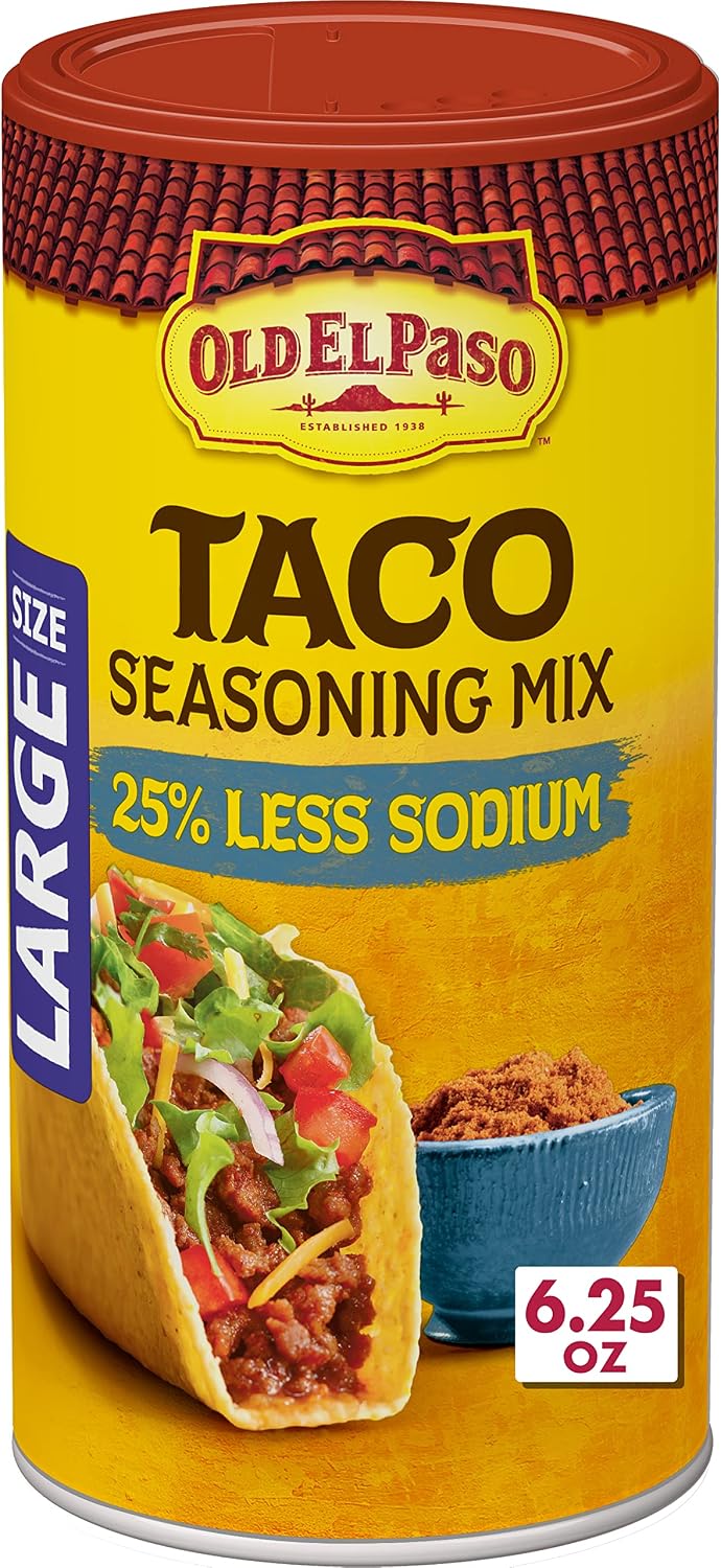 Old El Paso Taco Seasoning, 25% Less Sodium, Large Size, 6.25 oz.