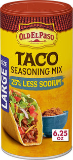 Old El Paso Taco Seasoning, 25% Less Sodium, Large Size, 6.25 oz.