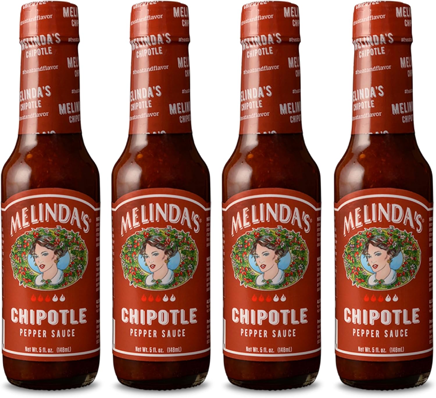 Melinda’s Chipotle Hot Sauce - Gourmet Chipotle Sauce - Made with Fresh Peppers, Carrots, Onion, Papaya & Lime Juice - Keto, Vegan, Gluten Free- 5oz, 4 Pack