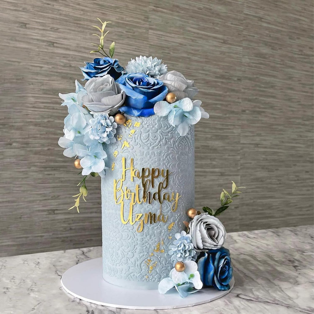 Boho Cake Toppers Blue Flower Cake Topper Artificial Rose hydrangea Cake Decorations for Women Girl Lady Birthday Party Wedding Baby Shower Boho Flower Theme Party Supplies (Style 2)