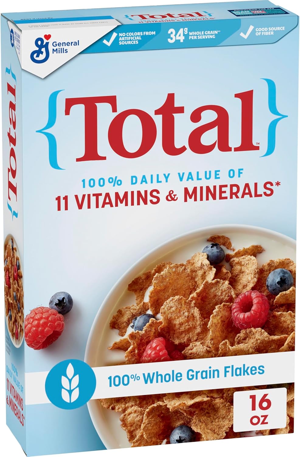 Total Breakfast Cereal, 100% Daily Value of 11 Vitamins and Minerals, Whole Grain Cereal, 16 oz