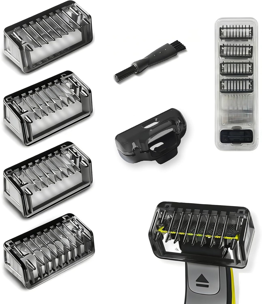 Guard Combs Kit with Case Compatible with Philips Norelco OneBlade Handles, 1/2/3/5mm Guide Combs, 0/3mm Body Comb and Protective Cap for Electric Shaver Accessories for Men