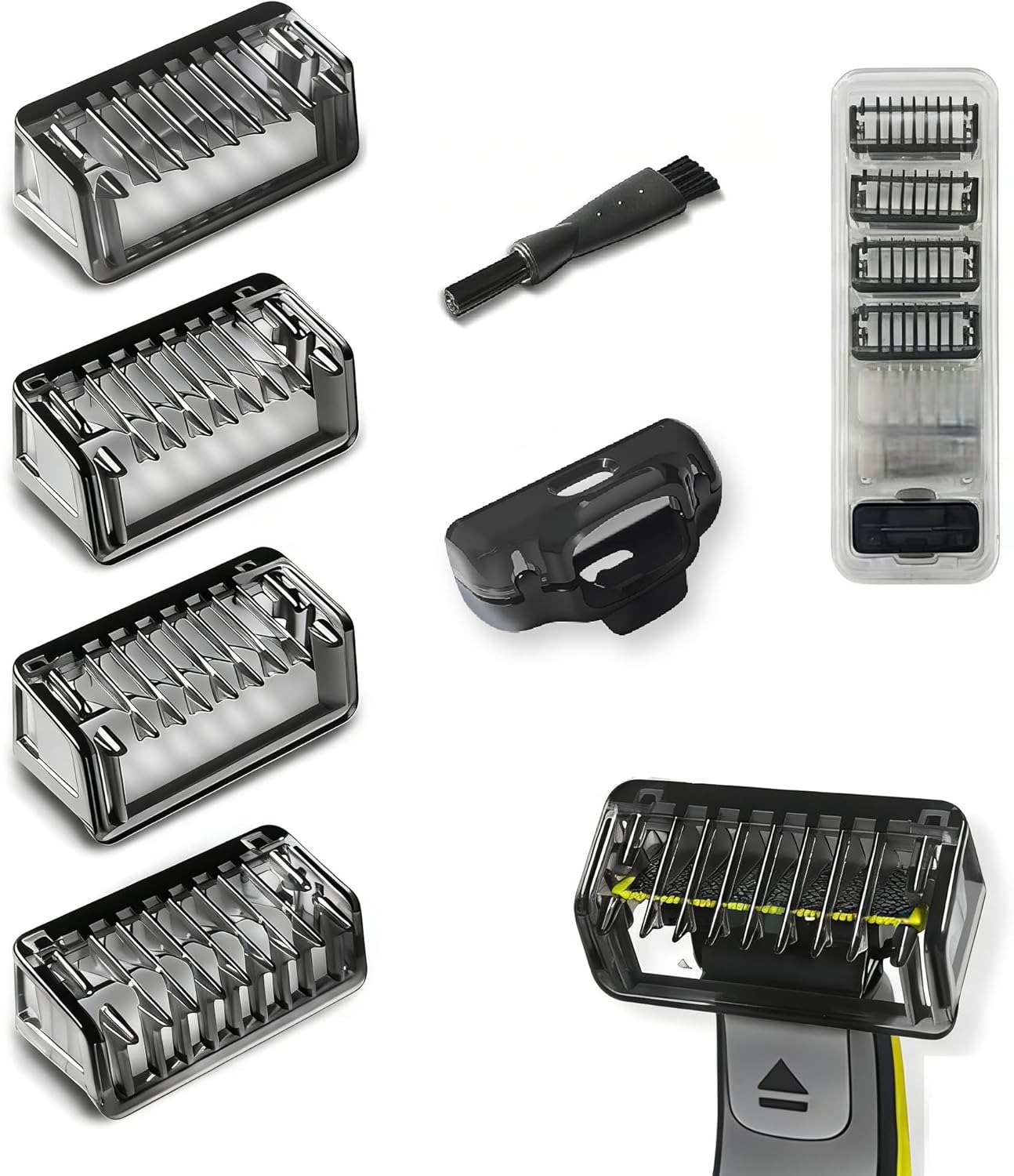 Guard Combs Kit with Case Compatible with Philips Norelco OneBlade Handles, 1/2/3/5mm Guide Combs, 0/3mm Body Comb and Protective Cap for Electric Shaver Accessories for Men