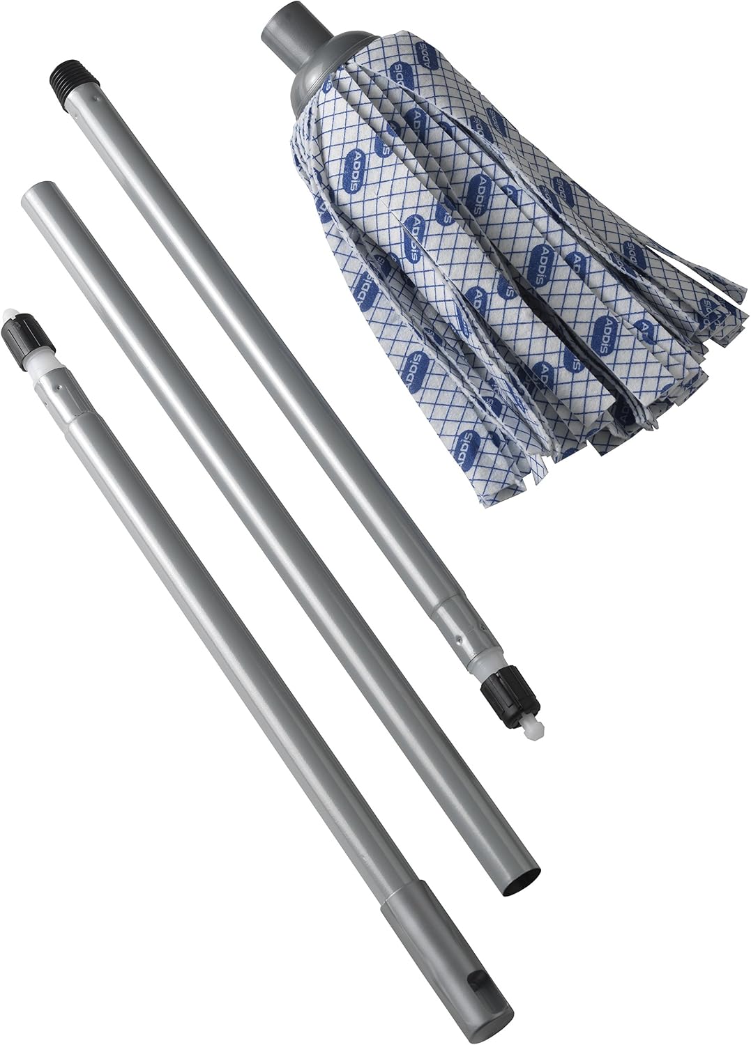Addis Cloth Mop with 3-Piece Handle, Blue/White/Metallic Grey