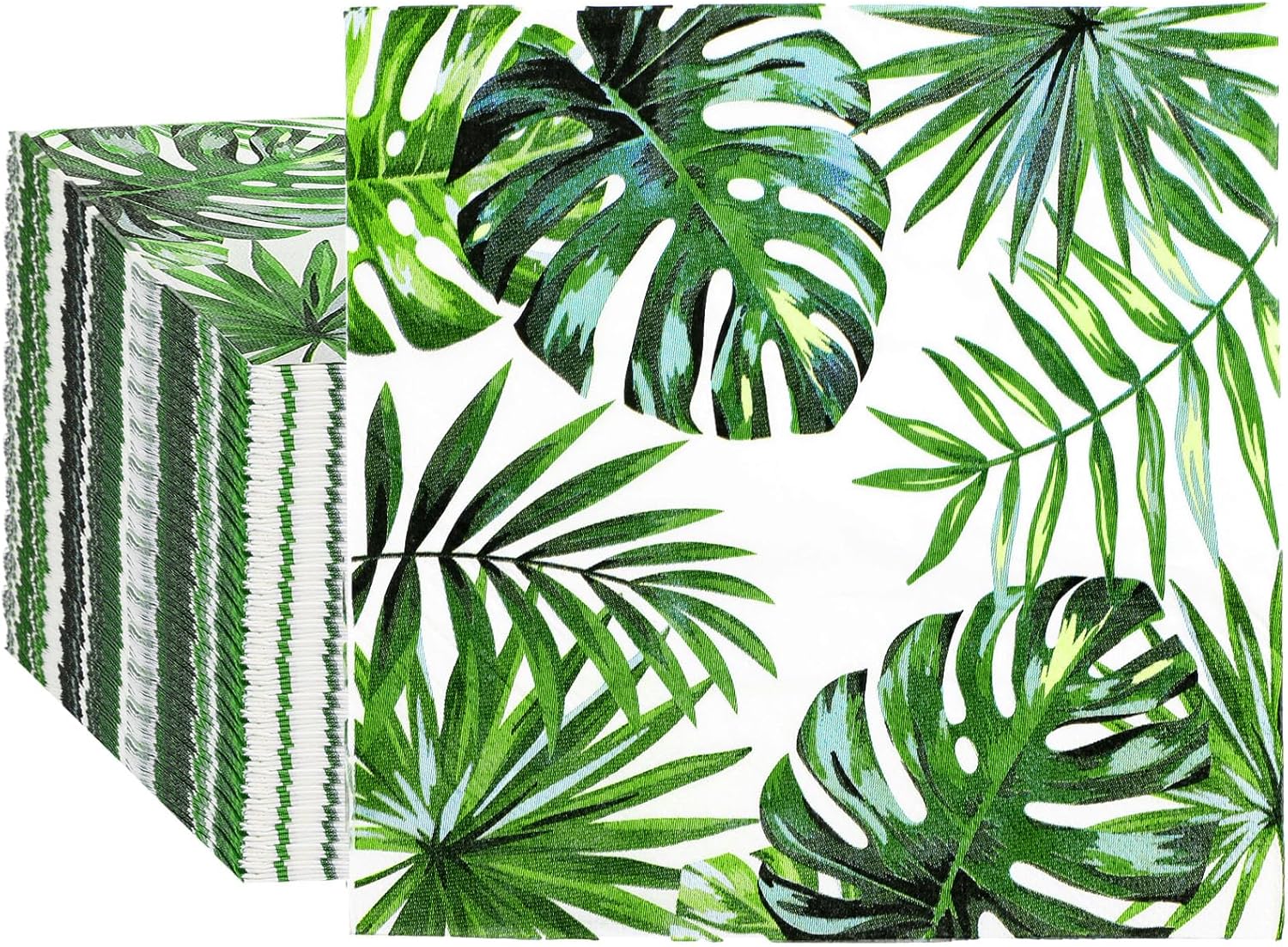 Engrowtic 100 Pcs Tropical Palm Leaf Napkins Luncheon Paper Hawaiian Luau Napkins 6.5 x 6.5'' Square Safari 2 Ply Disposable Jungle Baby Shower Party Decorations for Summer Birthday Supplies