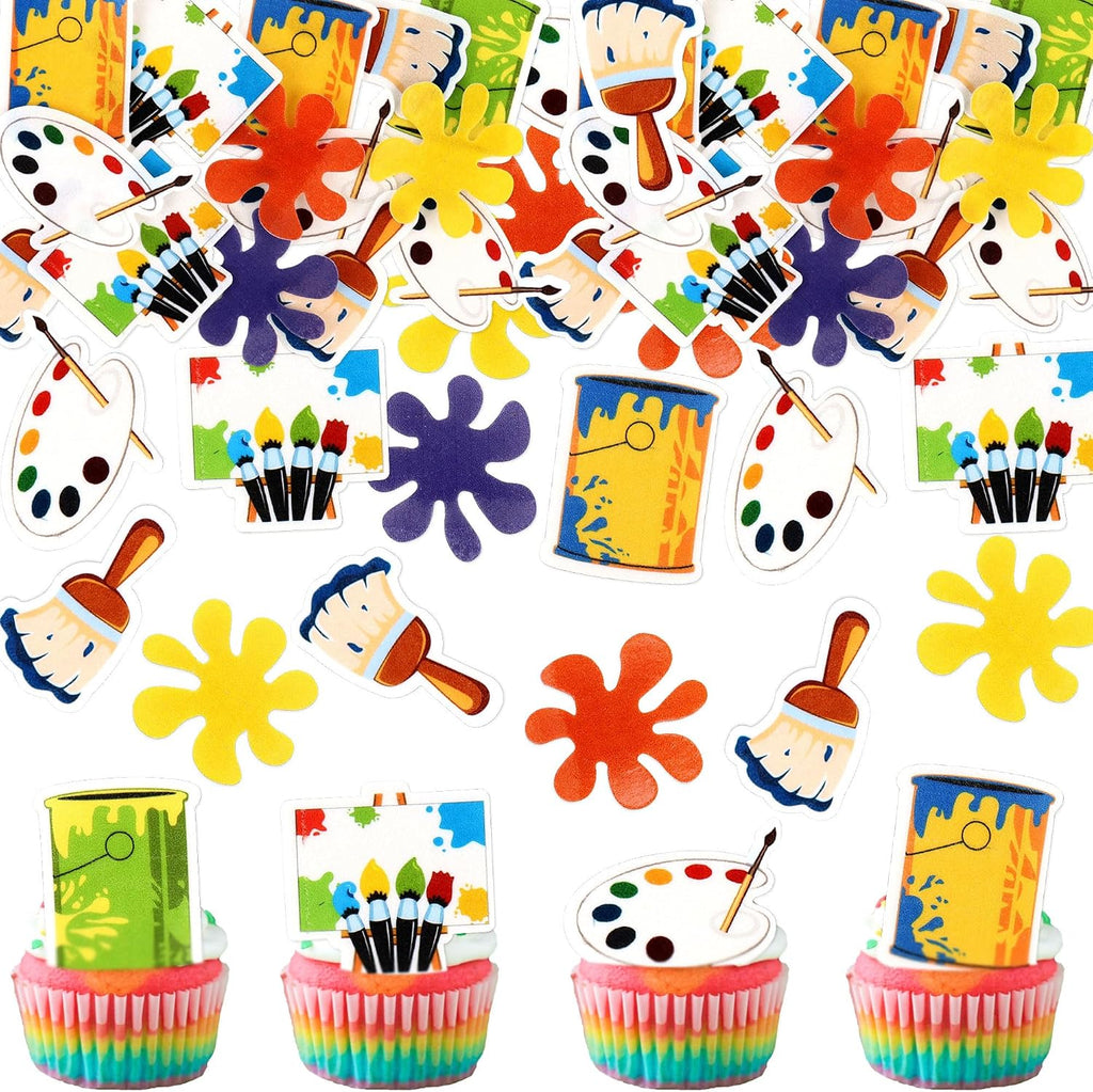 Ercadio 40 Pack Edible Art Cupcake Toppers Painting Cupcake Picks for Art Theme Cake Decorations Artist Birthday Party Favors Supplies